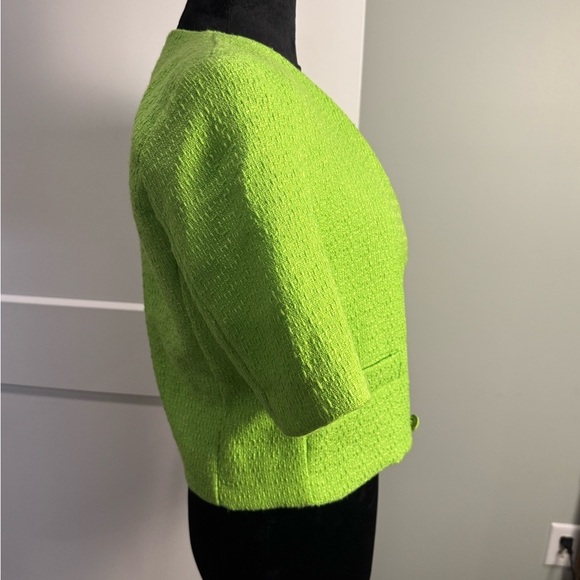 70f/21c cropped lime green textured blazer double breasted tweed - Picture 3 of 9